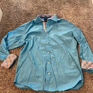 Tailorbyrd mens long sleeve shirt Size Large Blue with Checkered Pattern
